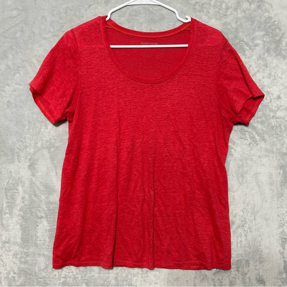 EILEEN FISHER Top M 100% Linen Slub Scoop Neck Short Sleeve Red - Picture 1 of 7